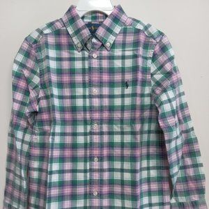 Ralph Lauren Green and Pink Plaid Kids Button Down Shirt